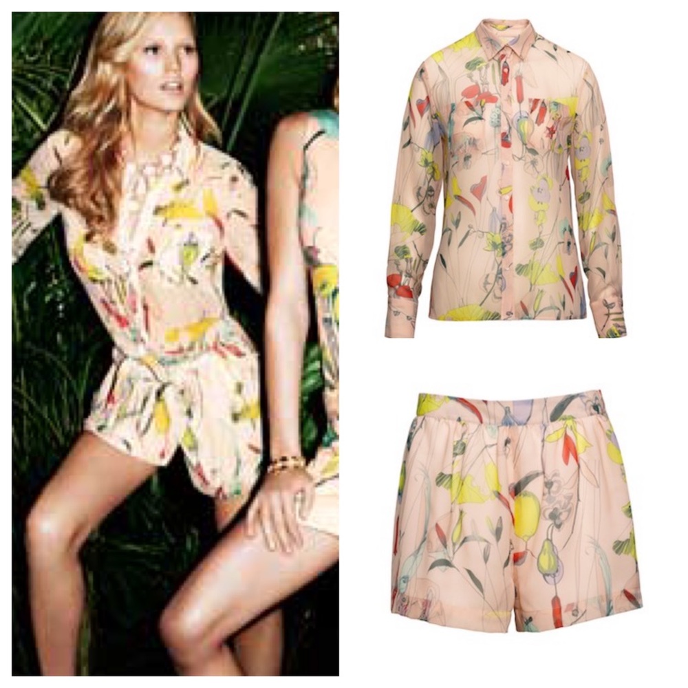 🌴 H&M Silky Floral Print Blouse And Shorts Set